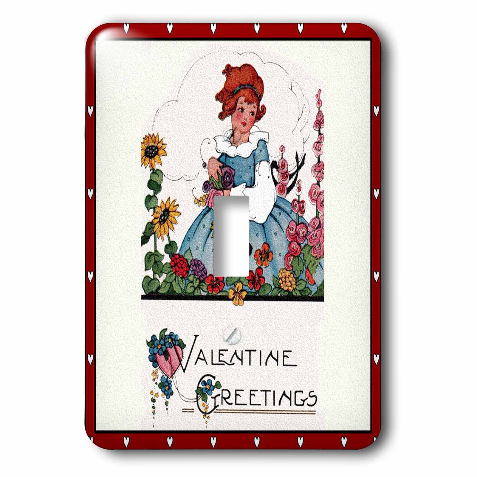 Interrupteur à bascule vintage Fille avec fleurs sauvages 3dRose LSP_76774_1 deco