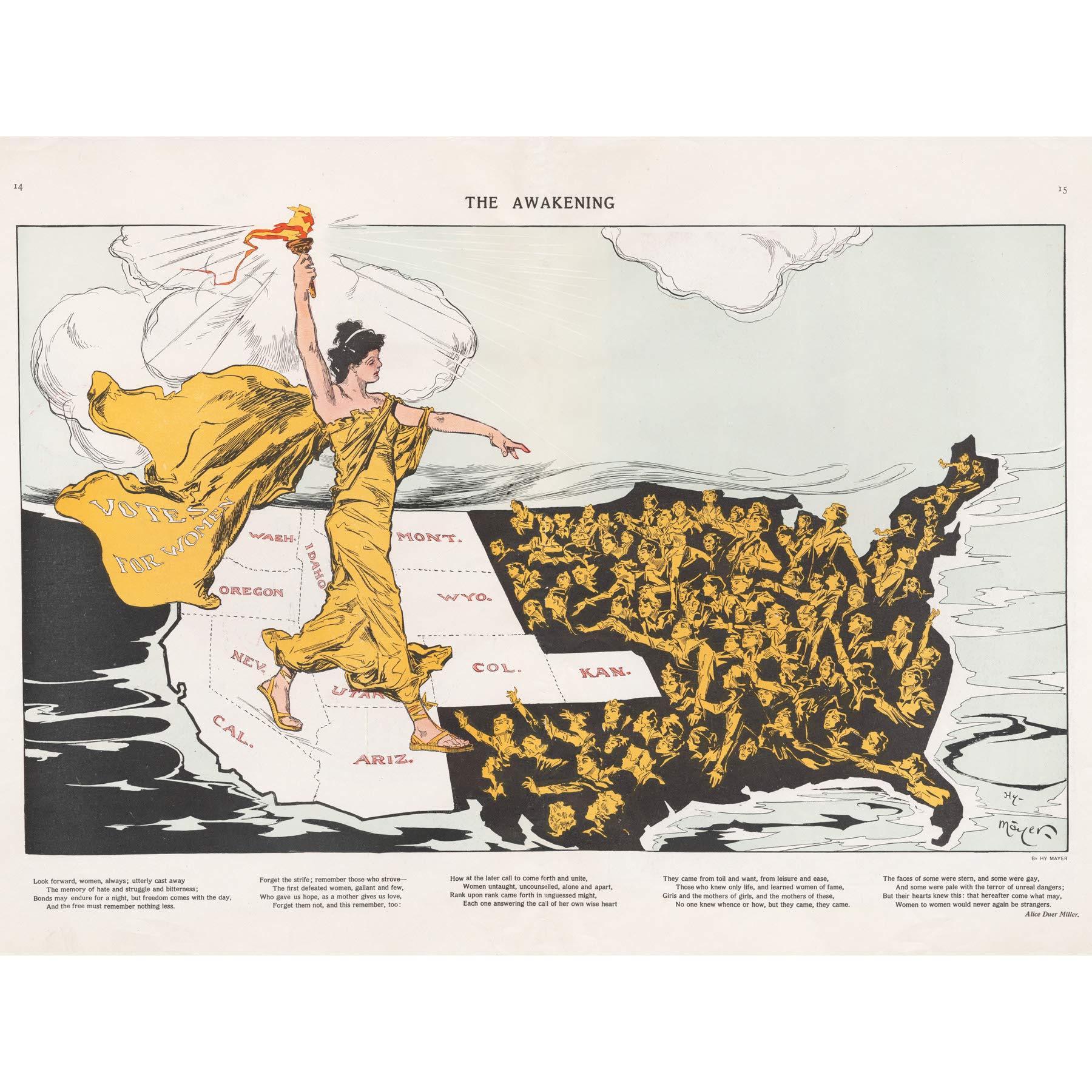 Mayer Awakening Votes Women Liberty Map Large Wall Art Poster Print Thick Paper 18X24 Inch