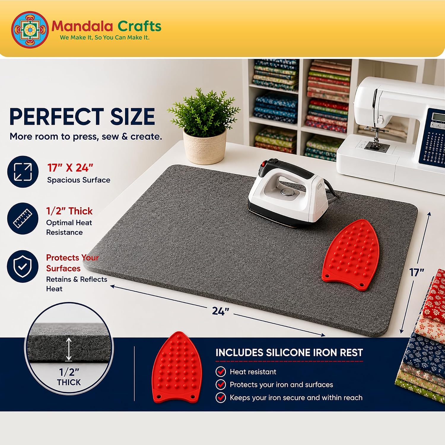 Mandala Crafts 17 × 24 Inch 100% New Zealand Wool Pressing Mat Ironing Pad image 3