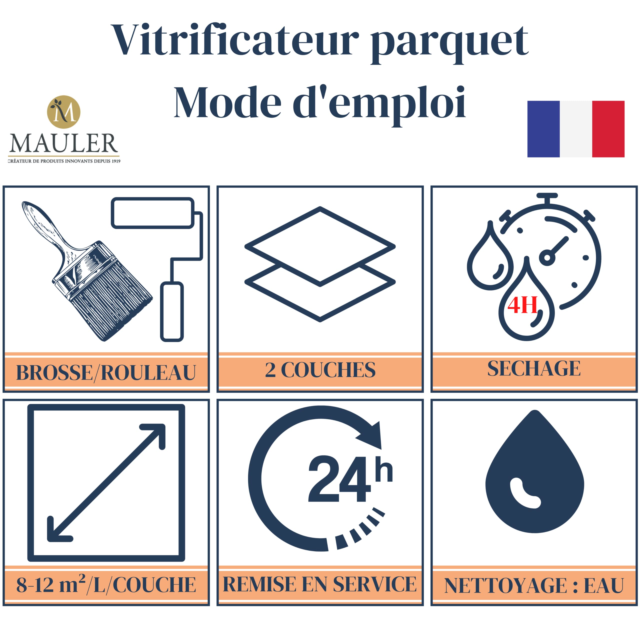 MAULER - Vitrificateur parquet & escalier incolore Aspect Brillant 5L - protection taches, rayures, usure longue durée, ecolabel et dépolluant l'air | Protection contre les rayures, les chocs et le passage - Qualité Professionnelle depuis 1919