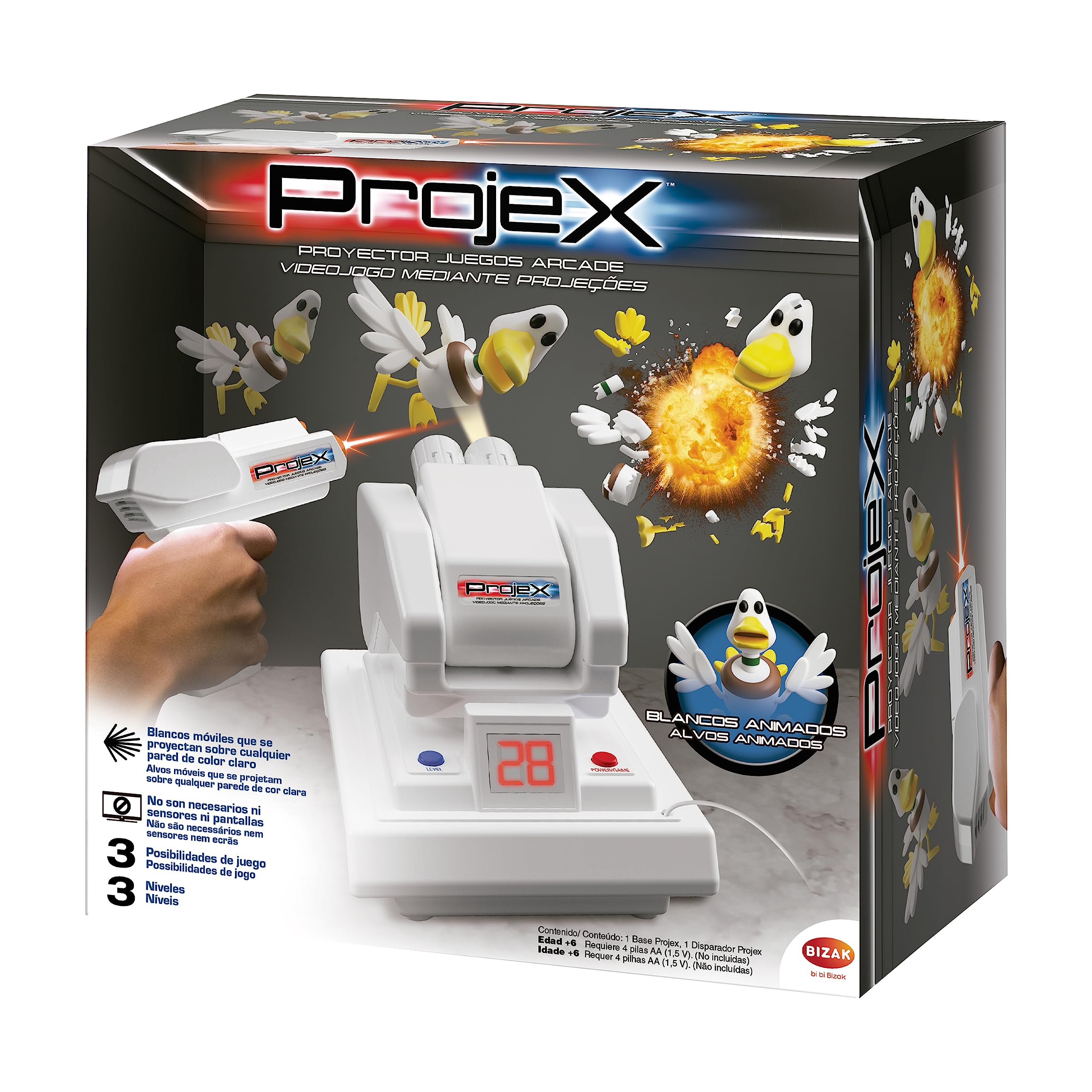 Bizak PROJEX Set 1 Pistola para proyectar y Disparar, 3 Niveles de dificultad, Modo 1 Jugador o Multi Jugador, Juego para niños y niñas de más de 6 años 62942718