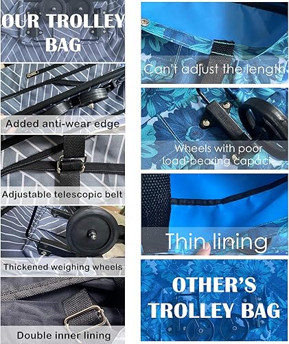 Miniatura 4 de Grocery Cart with Wheels, Reusable Portable Collapsible Trolley Bags Hand Pulling Utility Collapsible Grocery Bag with Hand Straps Folding Shopping