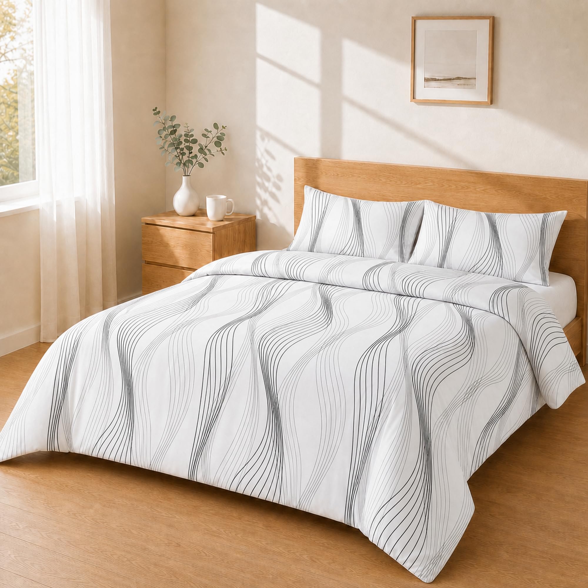 Homebliss Duvet Cover Set 260 x 240 cm + 50 x 80 cm 2 Pieces Black and White