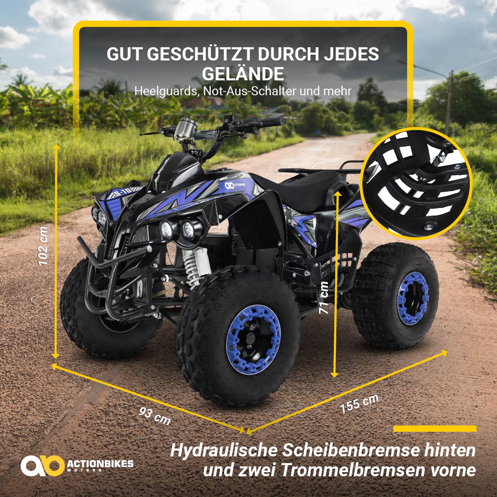Actionbikes Motors Kinder Quad Elektro ATV S-10 | 𝟒𝟖 Volt 𝟭𝟬𝟬𝟬 Watt Motor bis 𝟐𝟬 km/h - Kinderquad - Pocket Quad - Miniquad - Scheibenbremsen - Für Kinder ab 8 Jahren (Camouflage lackiert)