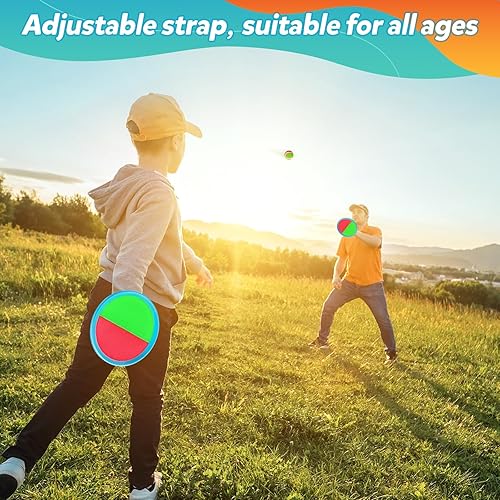 Miniatura 5 de Juego de juguetes para niños, juegos de pelota con 4 paletas, 4 bolas y 1 bolsa de almacenamiento, juegos clásicos al aire libre, juegos de playa,