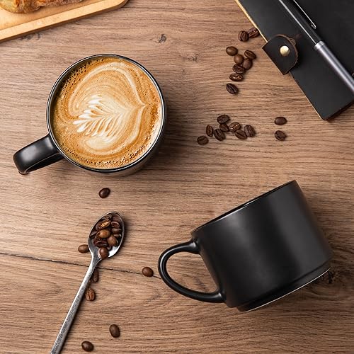 Miniatura 3 de Juego de 6 tazas de café de 14 onzas, tazas de cerámica apilables para hombres y mujeres, tazas de café modernas con base estable para café con