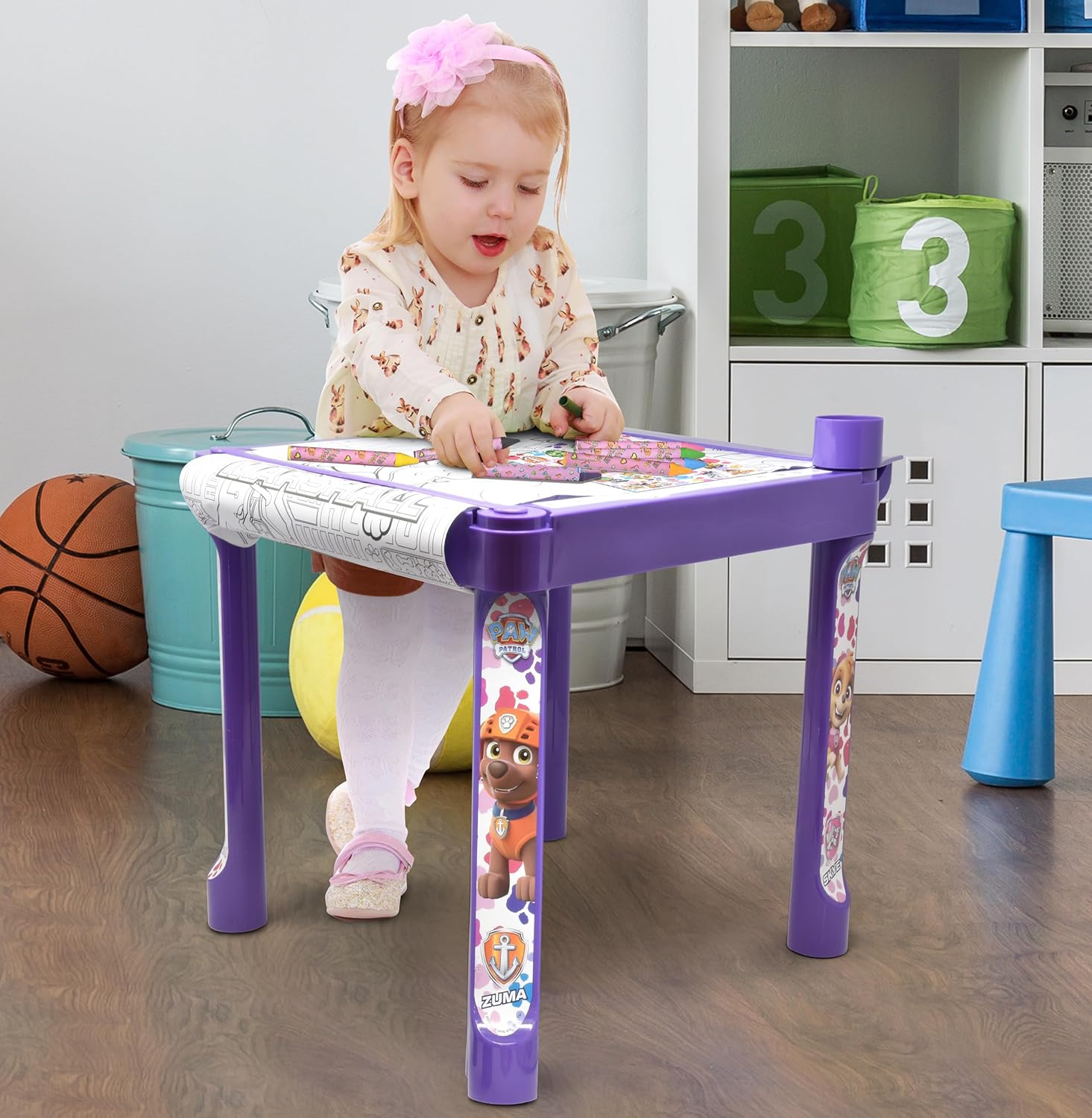 Paw Patrol Coloring & Craft Activity Art Table for Kids Girls with Colorable Roll Crayons Stickers Plastic Table Holder Desk