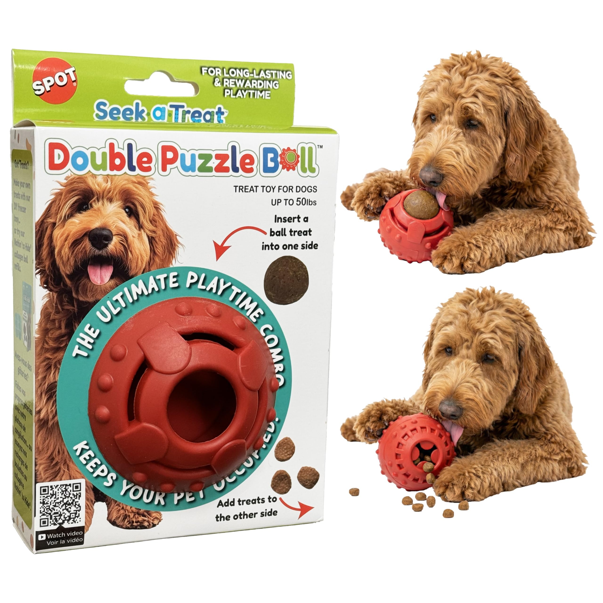 Pet Supplies : SPOT Seek-A-Treat Double Puzzle Ball Dog Toy, 3.25