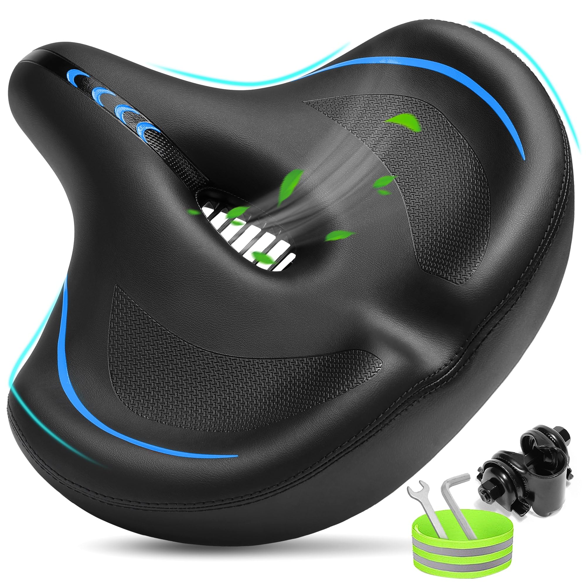 Oversized Bike Seat for Men & Women Comfort, Extra Wide Bicycle Seat Cushion, Comfortable Soft Padded, Large Replacement Saddle for Peloton, Stationary Exercise Bike, Cruiser, City Bike, Ebike