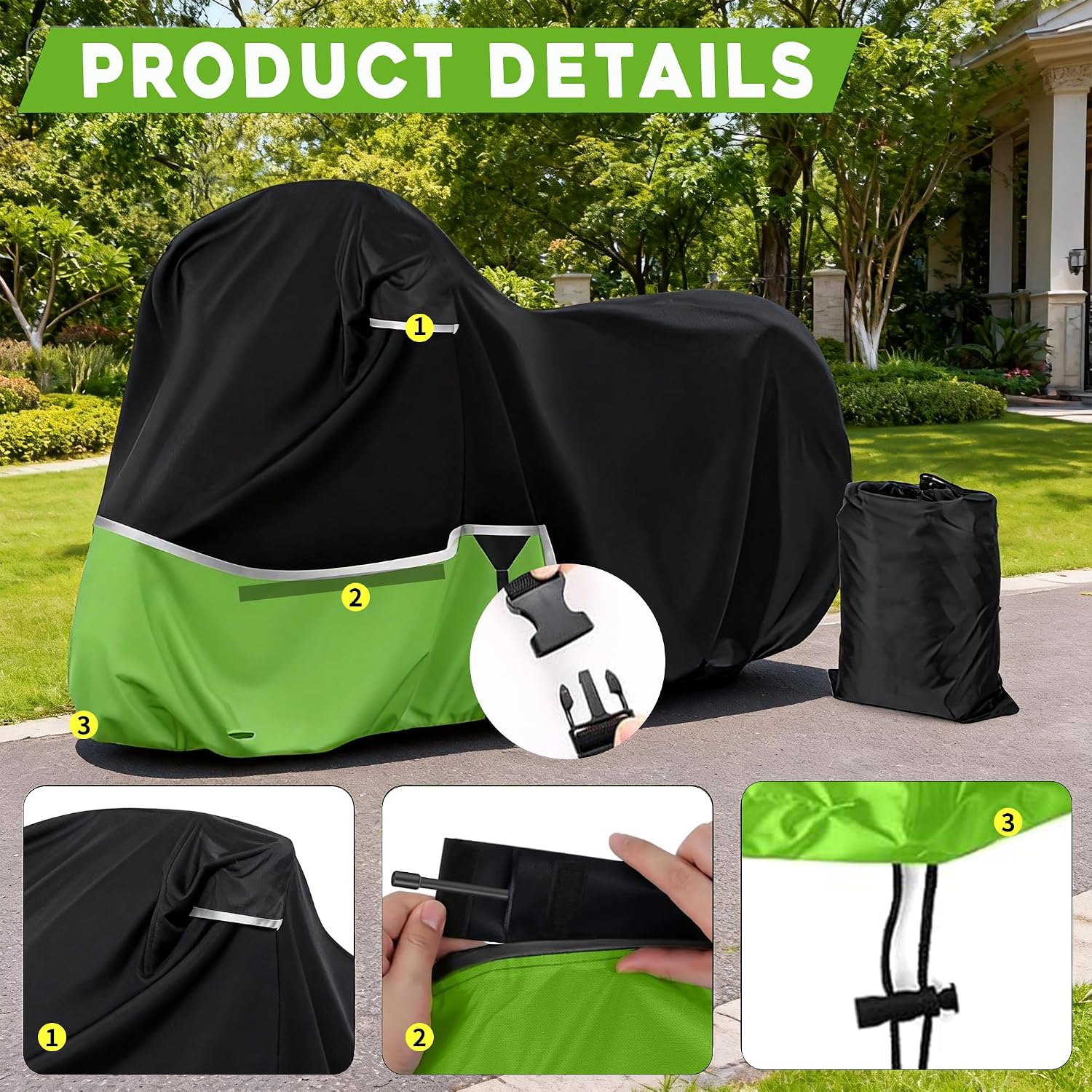 Waterproof Motorcycle Cover Replace for Kawasaki Vulcan 650 900 1500 and Eliminator 450 Cruiser Without Trunk Models,420D Oxford Cloth Motorcycle Cover for Snow Rain Dust Protection (Vulcan)