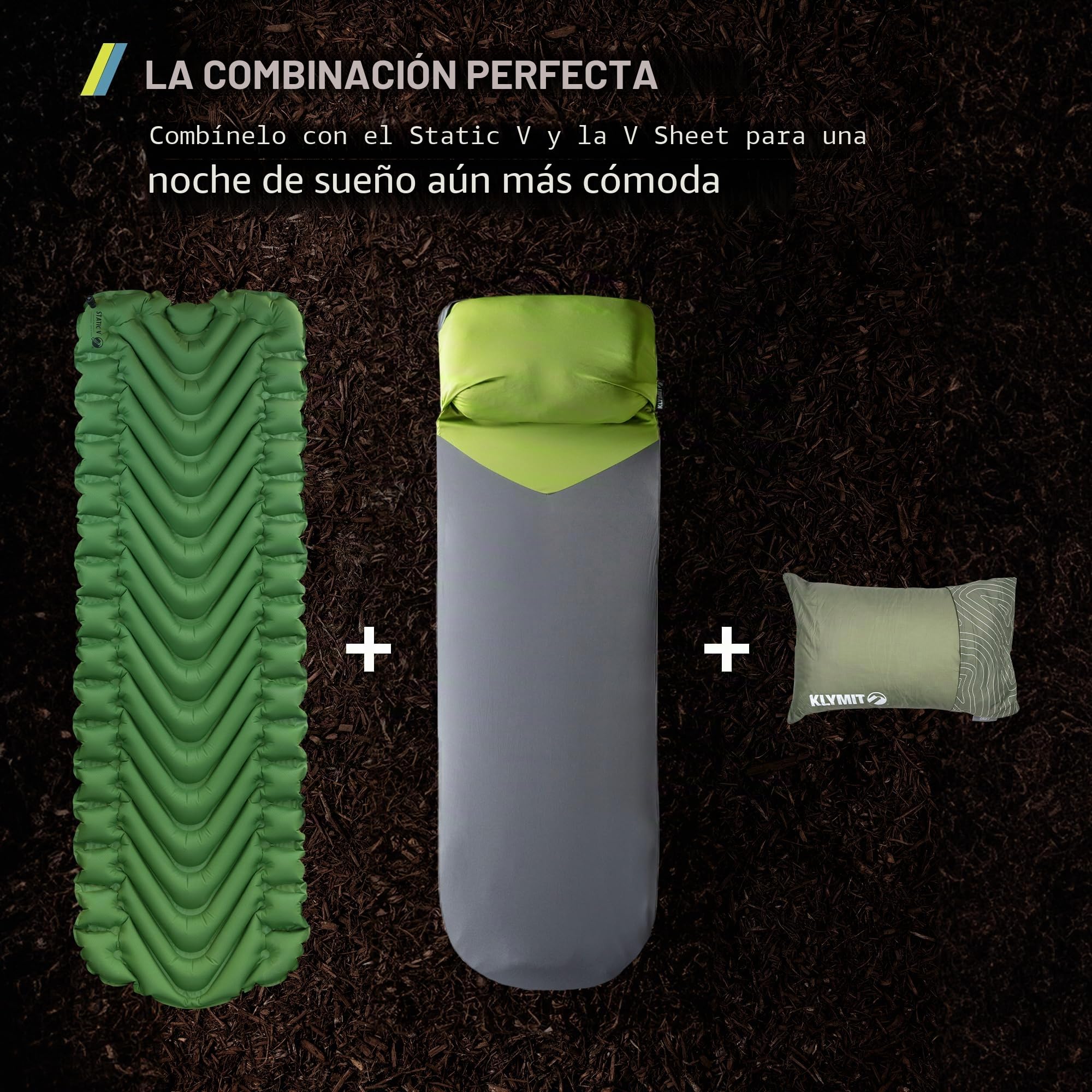 Klymit Drift - Almohada de Camping de Espuma viscoelástica troceada con Funda Reversible para Uso en Exteriores, Verde, Grande