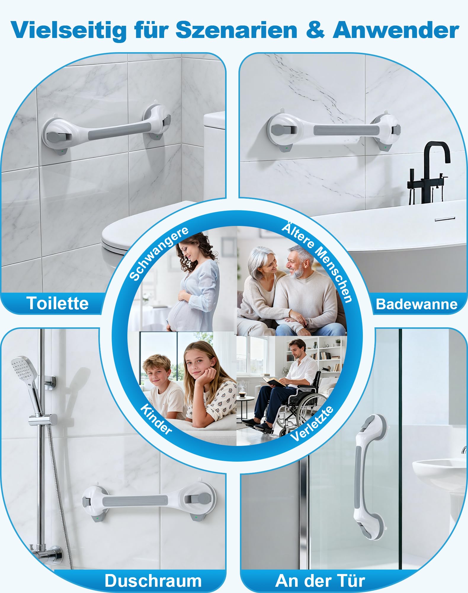 2 Stück Haltegriffe für Senioren,Haltegriff mit Saugnapf 42.5 CM Badewannengriff Ohne Bohren Maximale 110KG Haltegriff Dusche für Bad Badewanne Dusche