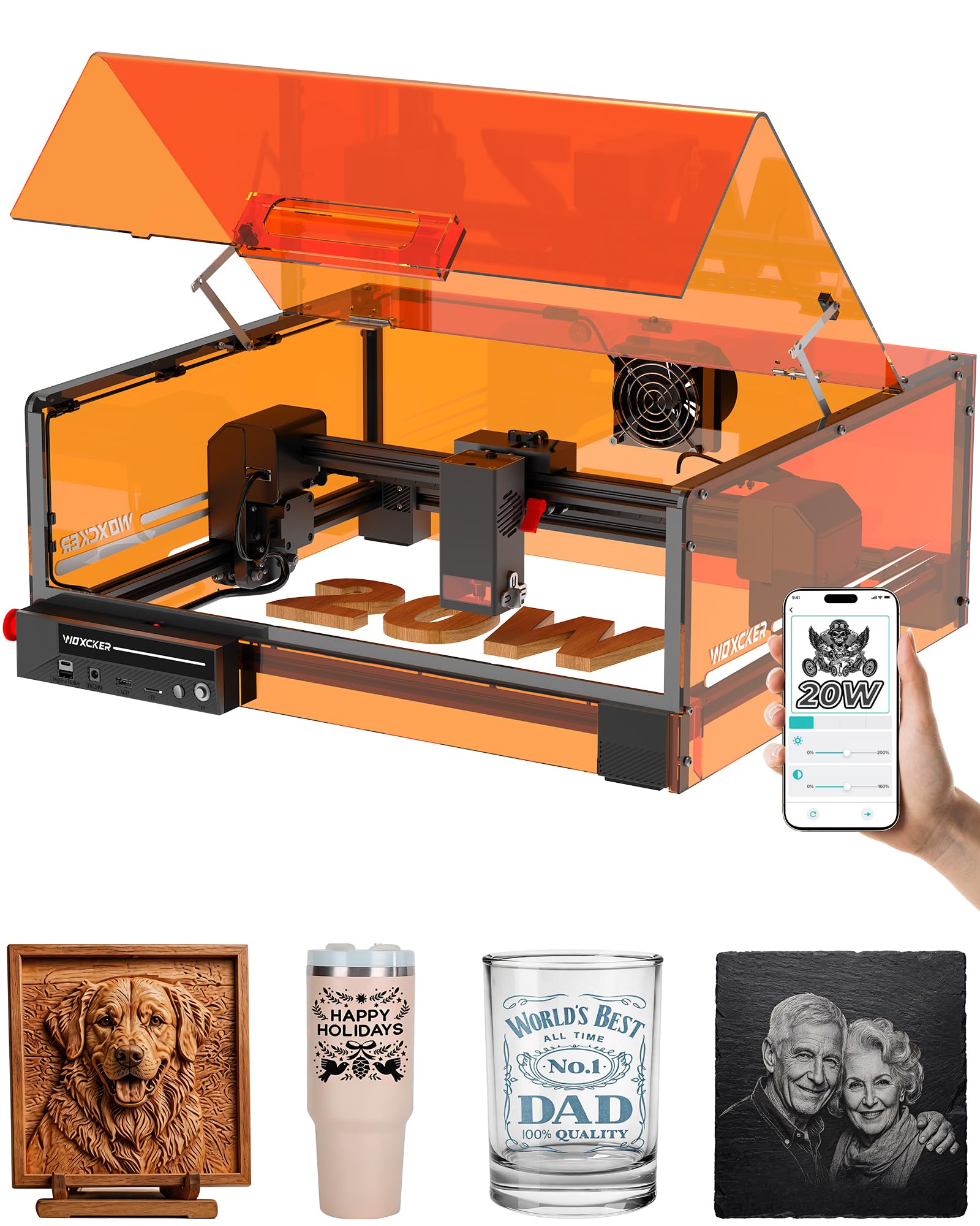 Lasergravurmaschine 20W, geschlossener Laser Cutter für Business & DIY | L2 MAX Lasergraviermaschine, Class 1, 300×300mm Arbeitsbereich, 20.000 mm/min hohe Geschwindigkeit, 0,01mm Präzision