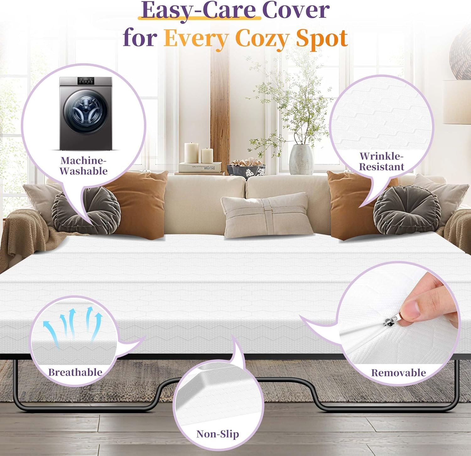 4" Memory Foam Sofa Bed Mattress Replacement 72"× 58" for Queen Pull Out Couch Bed&Sleeper Sofas with Removable&Machine-Washable Cover, High-Resilience 25D Foldable Mattress