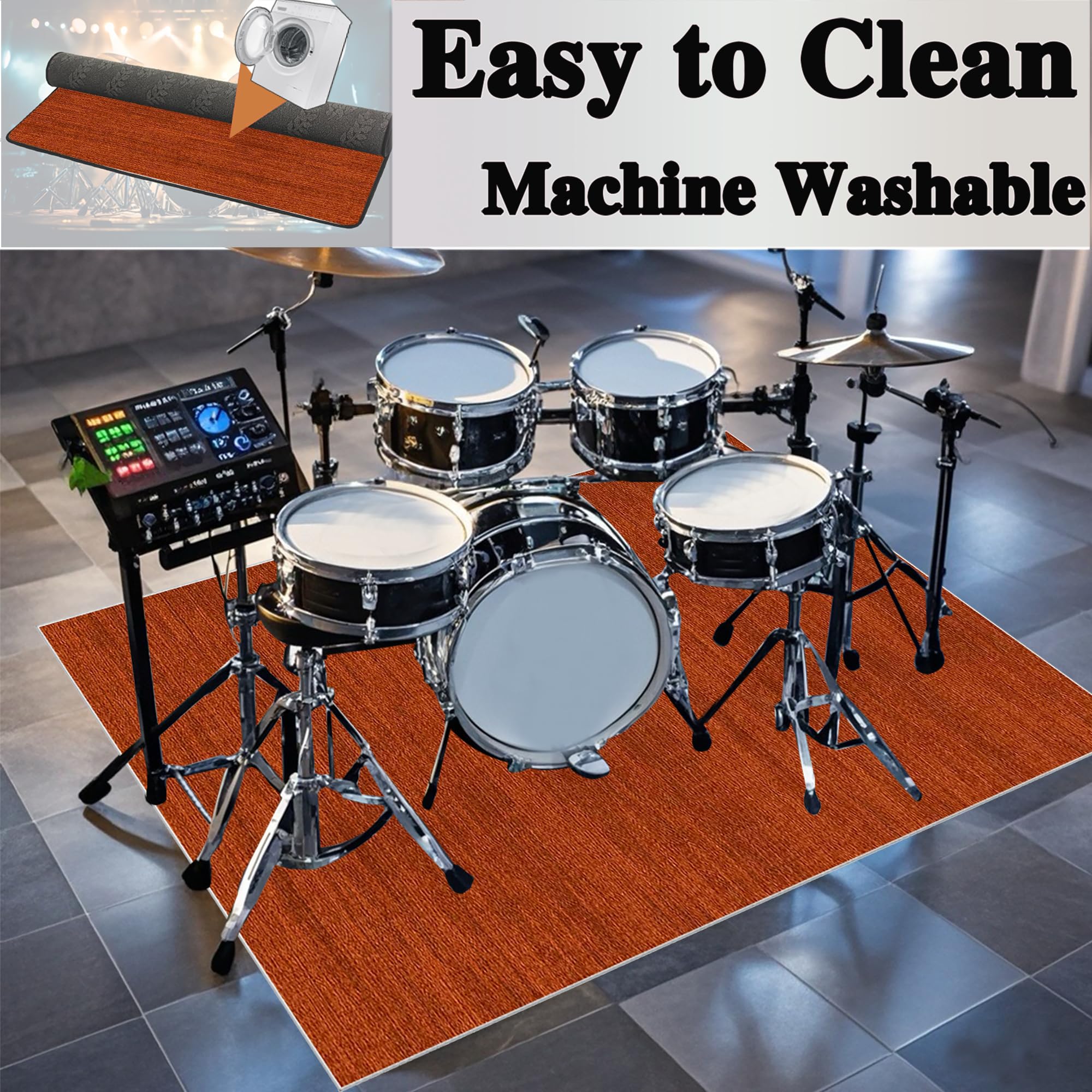 Tapis de Batterie, Tapis de Batterie électrique, Tapis Batterie Acoustique, Professionnel Tambour Tapis, Tapis Antidérapant pour Batterie, Tapis Insonorisation Acoustique Batterie 140 x 100 cm