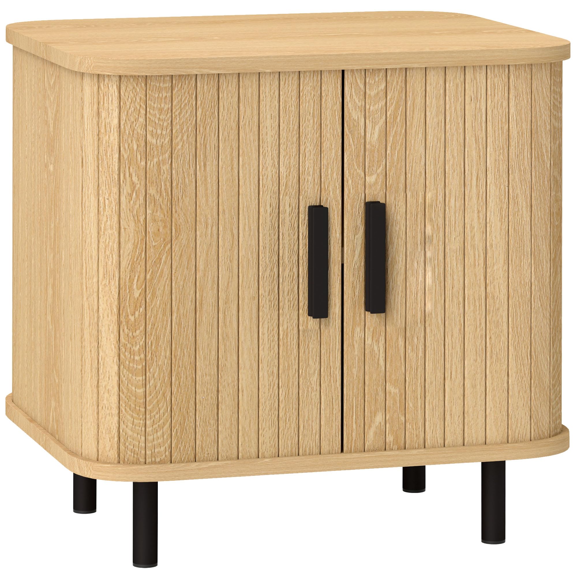 HOMCOM Mesita de Noche Puertas Correderas 2 Estantes 48x40x48 cm Roble