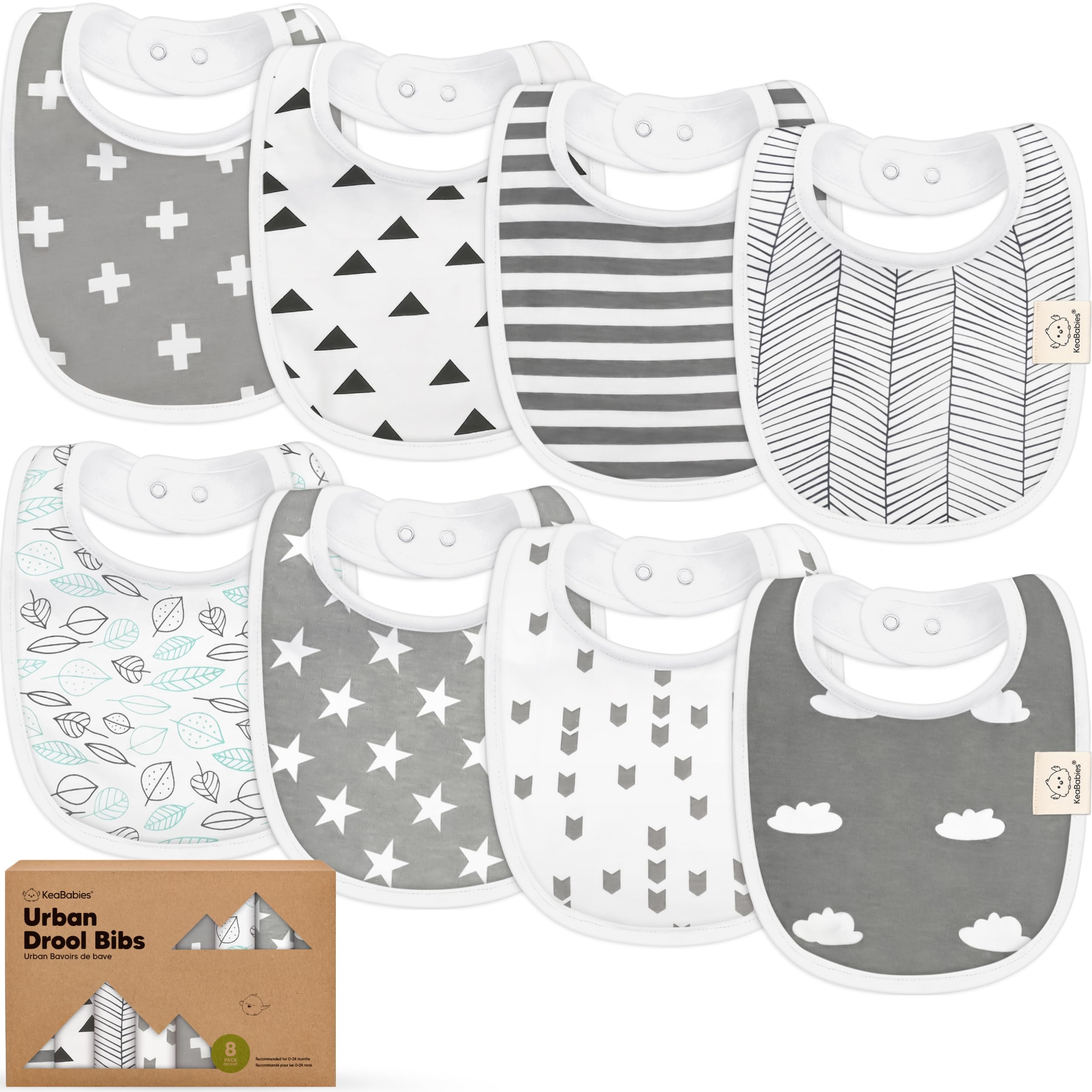 8-Pack Organic Baby Bibs for Girls & Boys - Teething Baby Bib, Baby Boy Bibs, Baby Girl Bibs, Newborn Bibs, Baby Drool Bibs for Infant, Toddler, Bibs for Baby Boy, Bibs for Baby Girl (Grayscape)