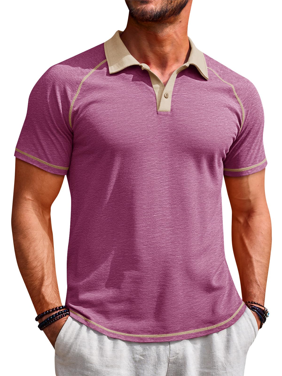Runcati Men's Casual Polo Shirts Short Sleeve Lightweight Stretchy Golf Shirt Summer Beach Raglan Tops