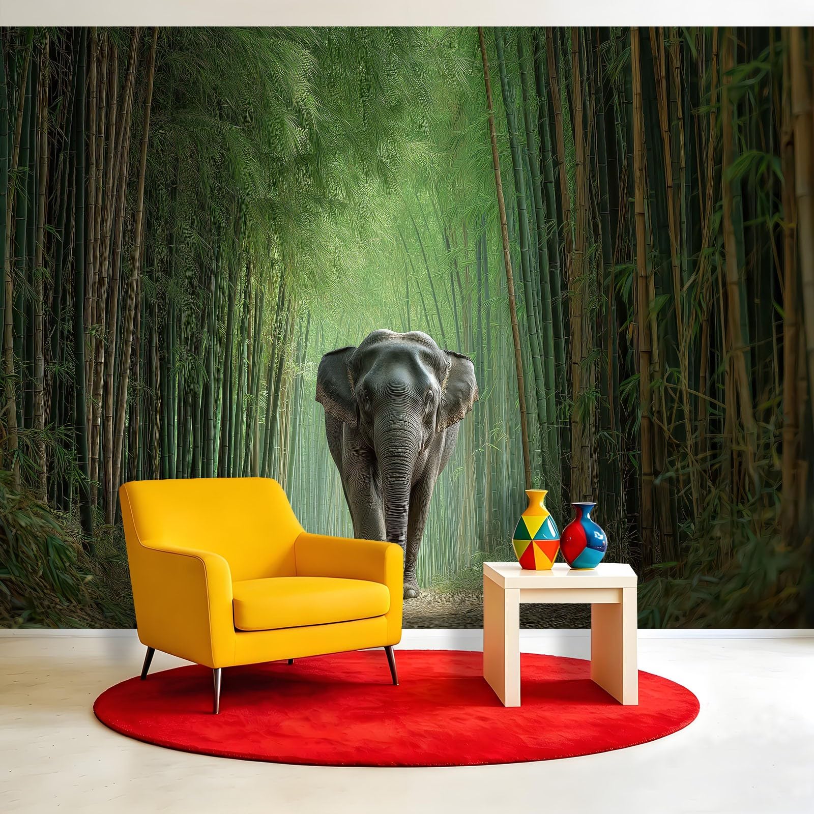 Naturalny krajobraz panoramiczna tapeta, zwierzęta słoń las bambus fototapeta z włókniny 250 x 175 cm - dekoracyjna fototapeta ścienna do salonu pokój dziecięcy restauracja kuchnia