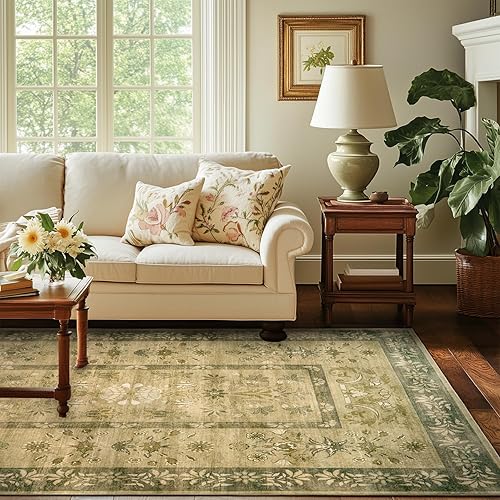 Miniatura 4 de jinchan Alfombra de área lavable de 5 x 7 pies, diseño floral bohemio vintage de pelo bajo, delgada, antideslizante, no desprende pelo, para cocina,