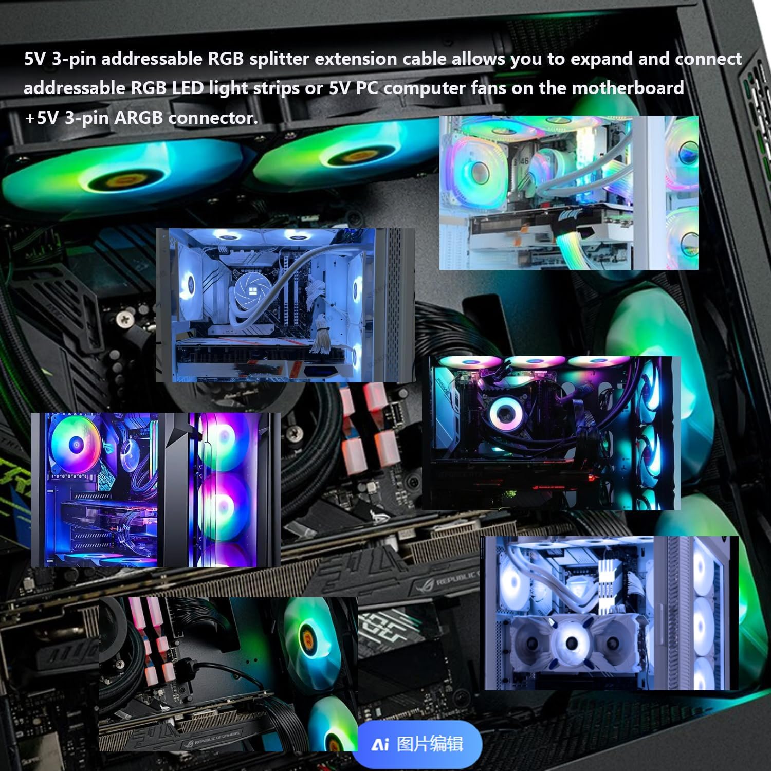 Gebildet Kabel rozdzielacza ARGB 1 do 5, adresowalny 3-pinowy przedłużacz RGB 5 V, kabel do synchronizacji ARGB LED do przedłużania wentylatorów ARGB lub serii LED do komputera PC
