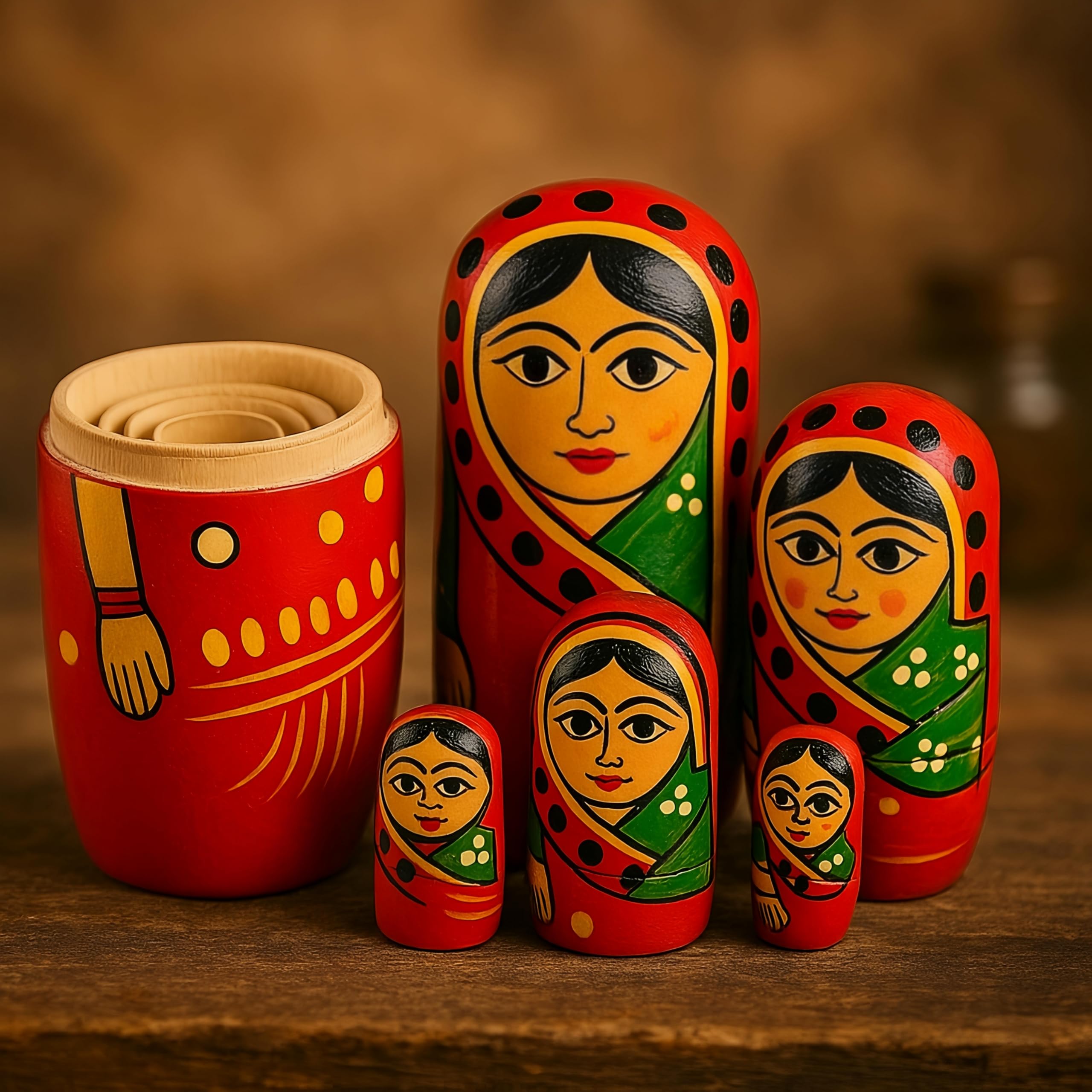 Vemlons Wooden Handmade Baby Toy Painted Dadi Ma Doll Stacking/Wooden Nesting Doll/Stacking Doll, Set of 5piece Doll Set