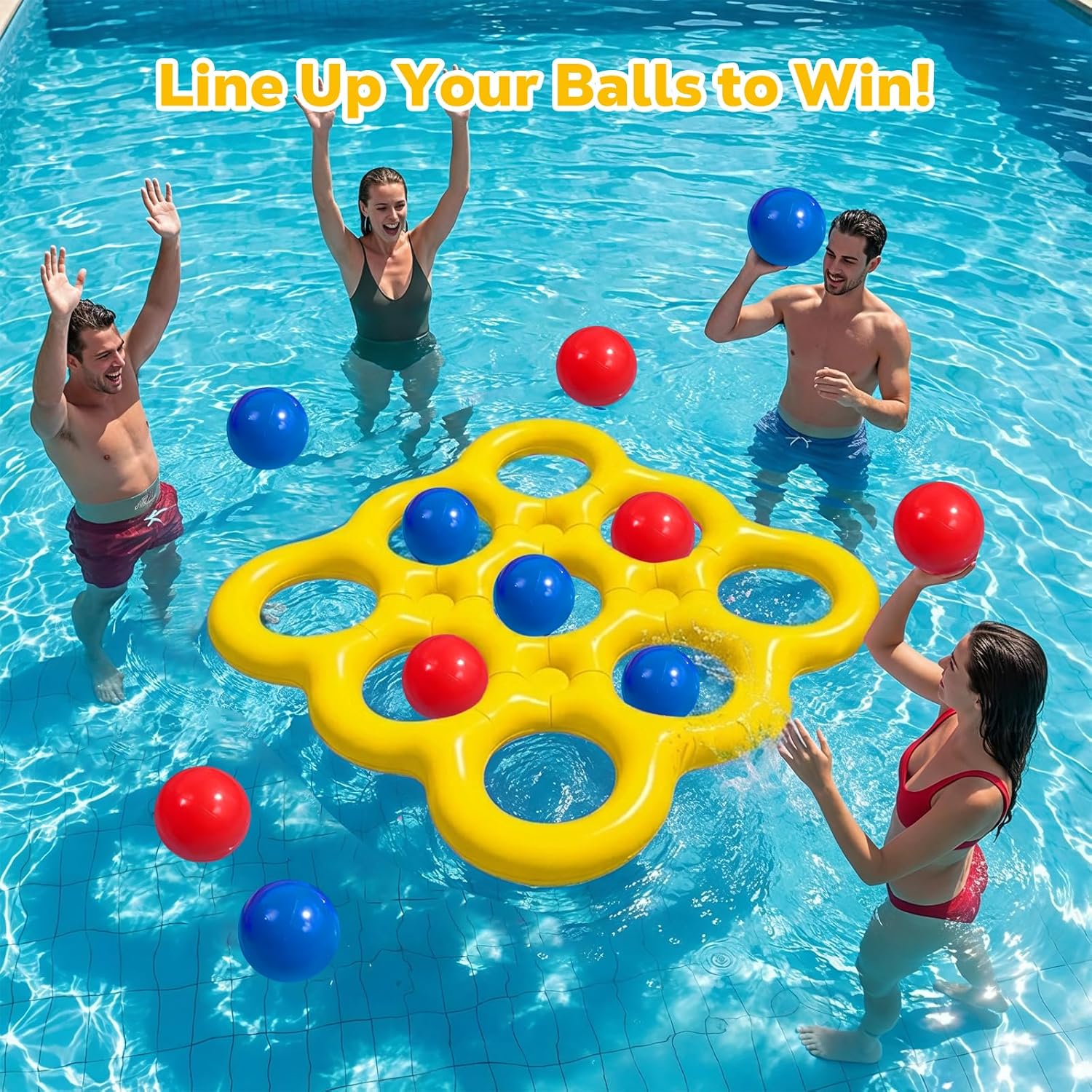 MoKo Pool Water Toys Tic-Tac-Toe Games Set, Inflatable Floats Toy with 10 Balls, Pool Games for Family Party Outdoor Beach Adults Teens Kids 2-10 Players