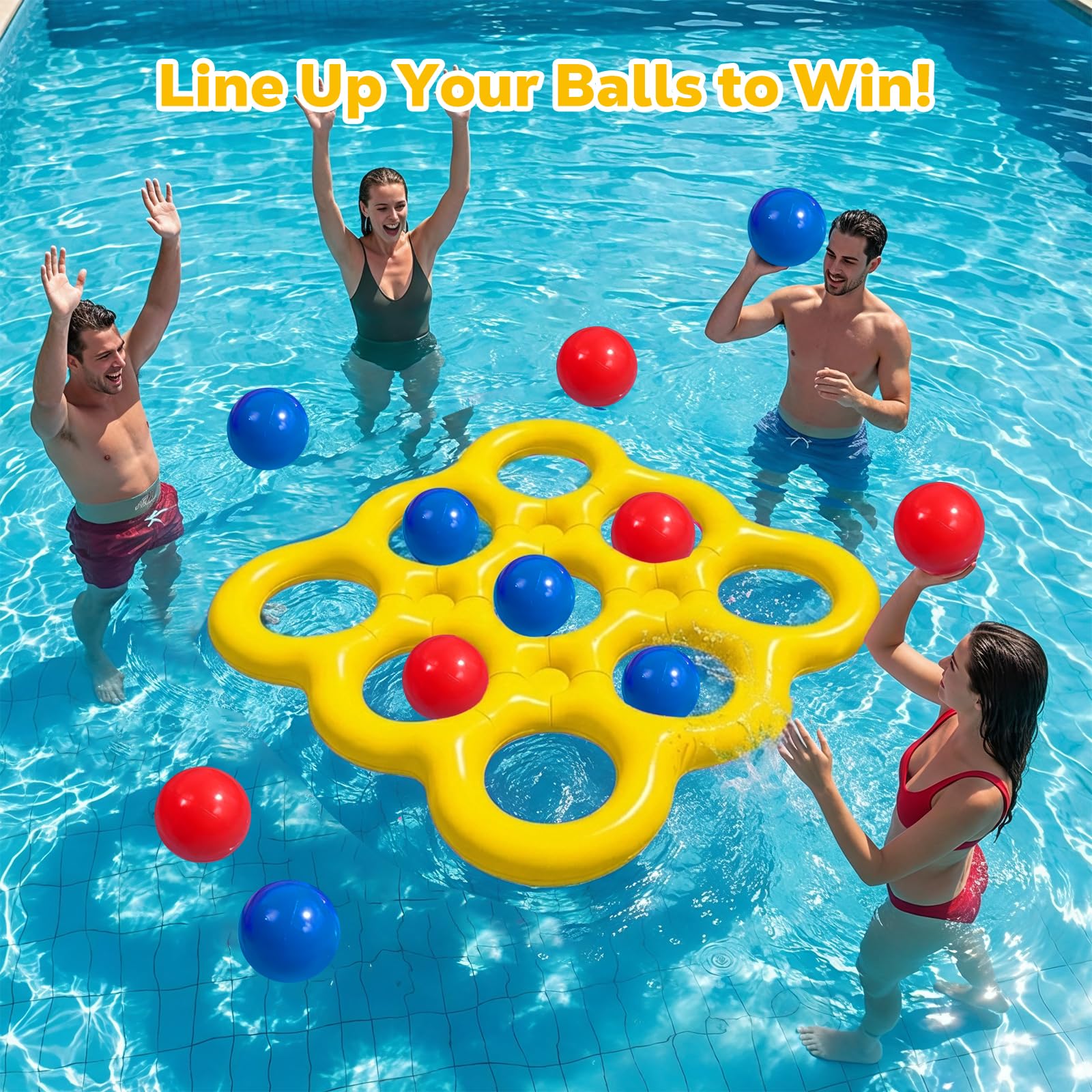 MoKo Set Giochi Acquatici Tic-Tac-Toe per Piscina, Galleggiante Piscina Gonfiabile con 10 Palline, Giochi per Feste in Famiglia Spiaggia Outdoor Adulti Adolescenti Bambini 2-10 Giocatori