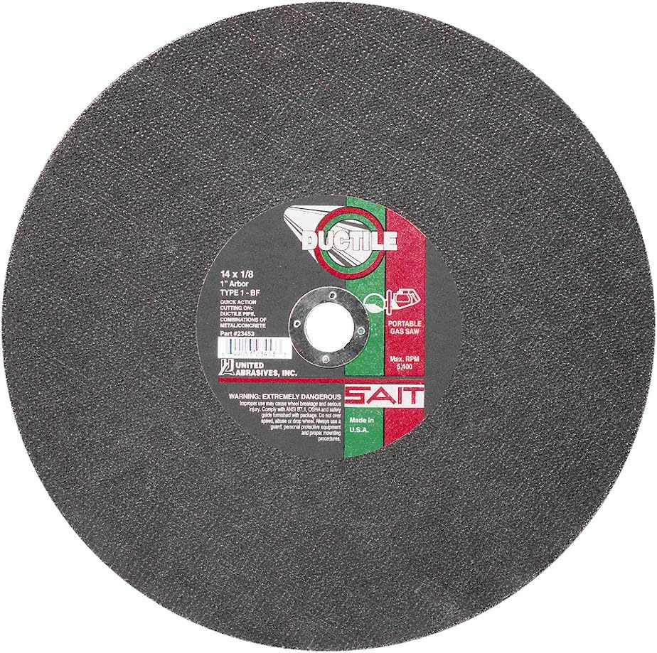 United Abrasives- SAIT 23453 Type 1 14-Inch x 1/8-Inch x 1-Inch 5400 Max RPM Ductile Portable Saw Cut-Off Wheel, 10-Pack