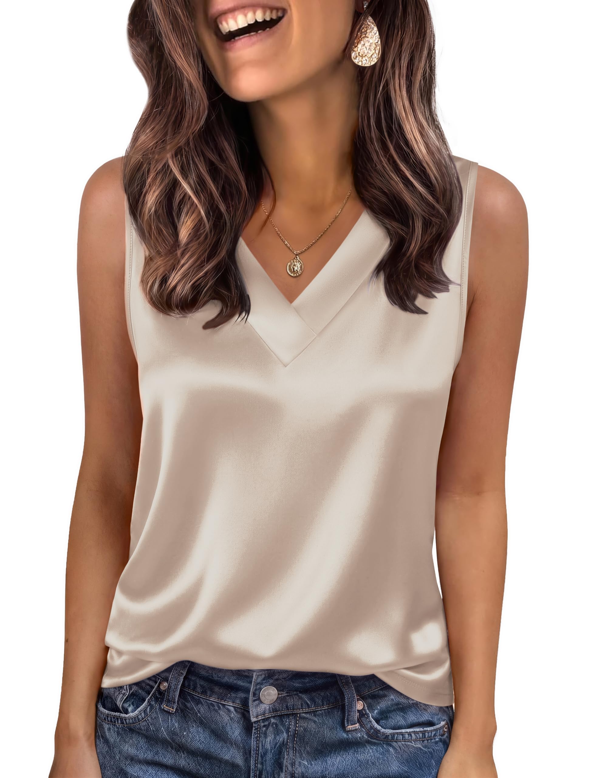 Zeagoo Women's Silk Satin Tank Tops V Neck Casual Camisoles