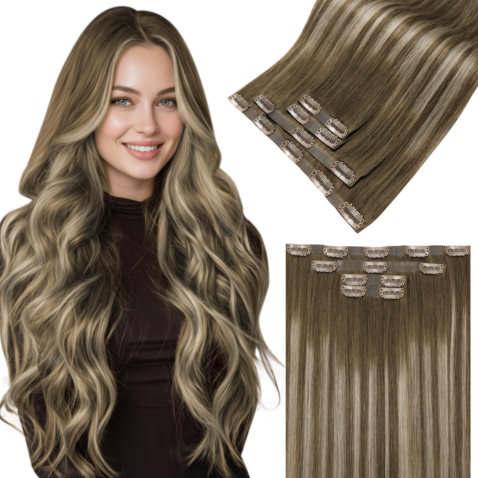 LaaVoo Extensions Echthaar Echt Haar Extension Clip Haarverlängerung Echthaar