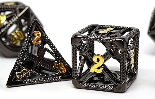 Miniatura 9 de Dados huecos de Devine Retribution - Dados poliédricos de metal con diseño de espadas y escudos (legendario plata D20)