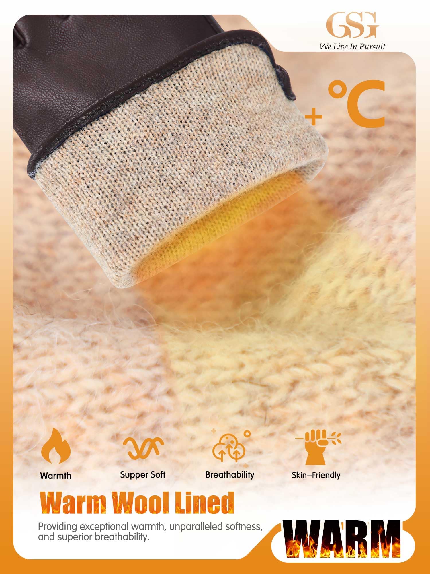 GSG SINCE 1998 Guantes Piel Mujer Marrón S | Piel de Oveja Sin Cromo, Compatibles con Pantalla Táctil, Forro Lana, Guantes de Invierno para Conducir
