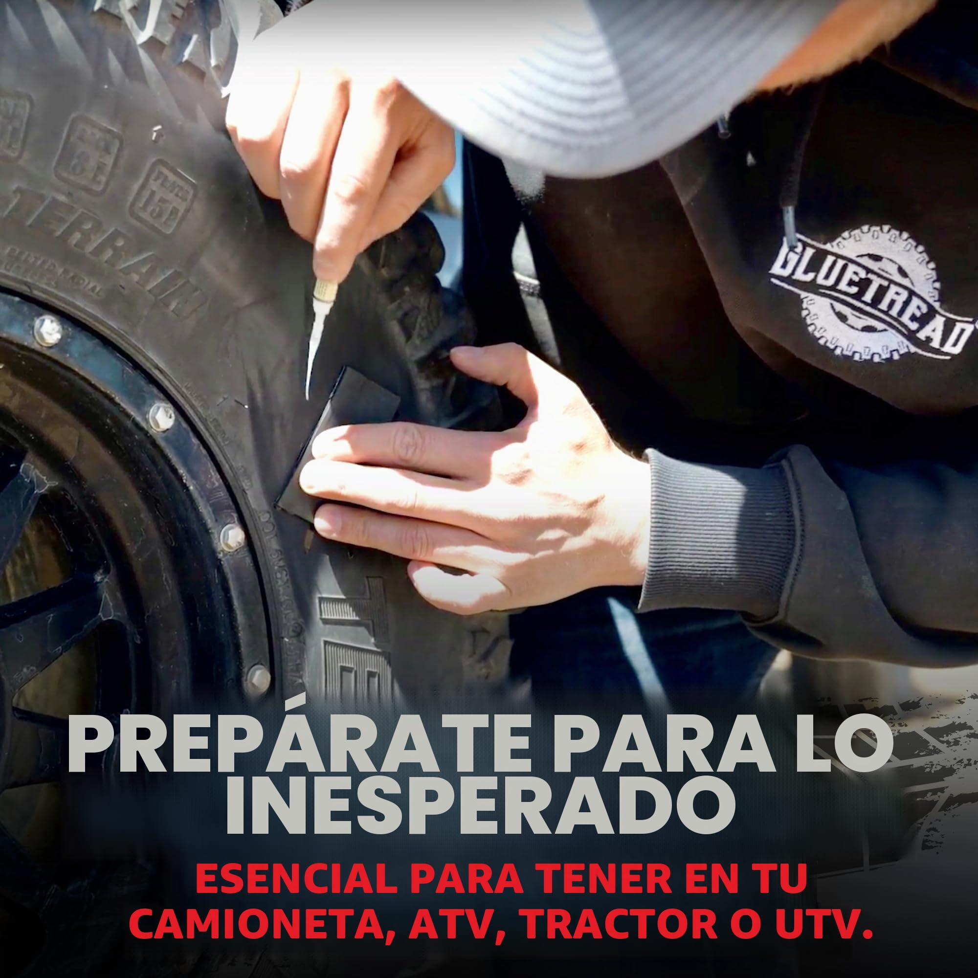 GlueTread - Kit de conexión externa para neumáticos sin cámara, sin necesidad de quitar el neumático, el kit incluye suficiente material para reparar 4 neumáticos, kit de reparación de pared lateral