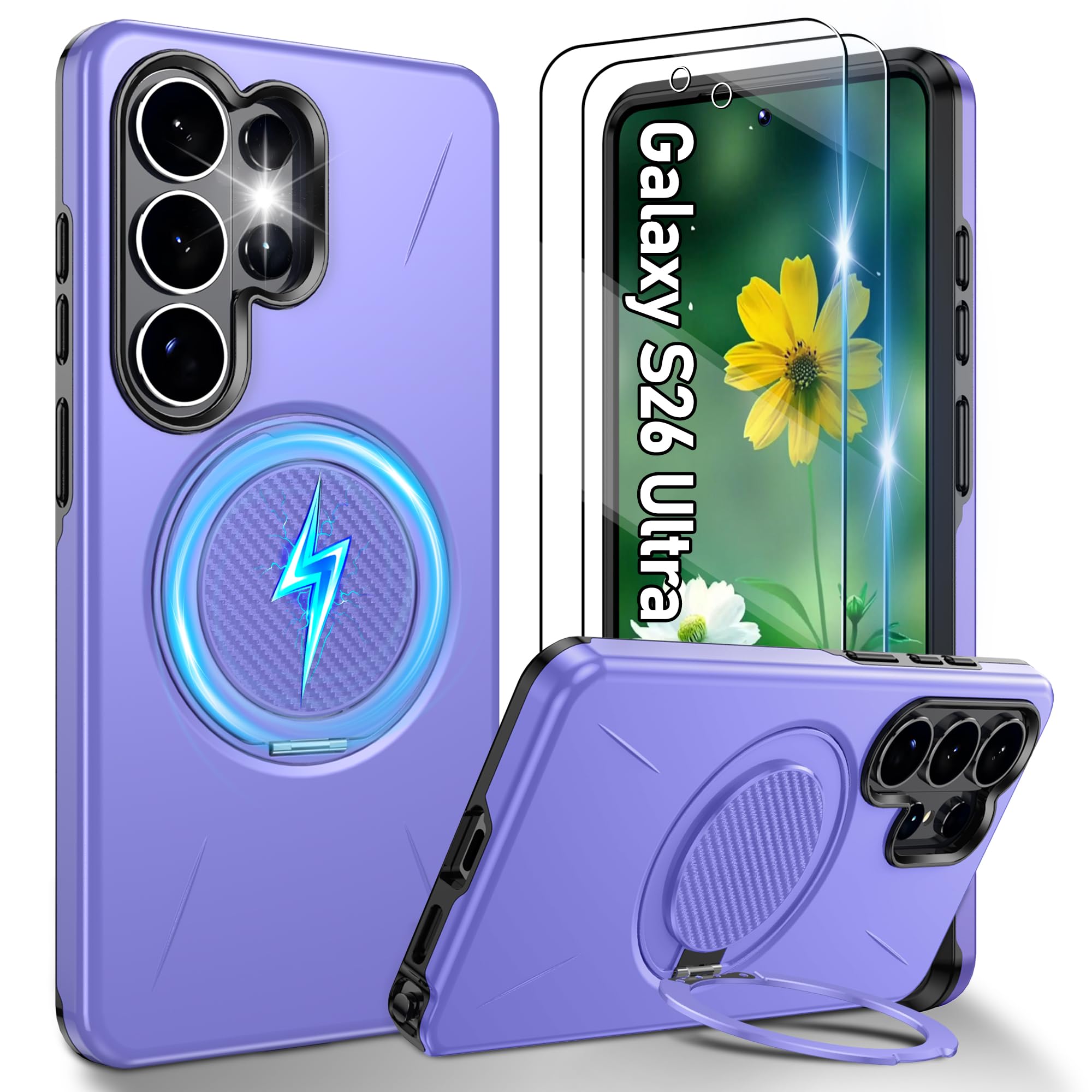 Gritup für Samsung S Serie Gehäuse [Kompatibel mit MagSafe Zubehör]: 2 Stück HD-Bildschirmschutz, eingebauter Kickstand, Dual Layer Stoßdicht, Kamera Guard, Samt Touch