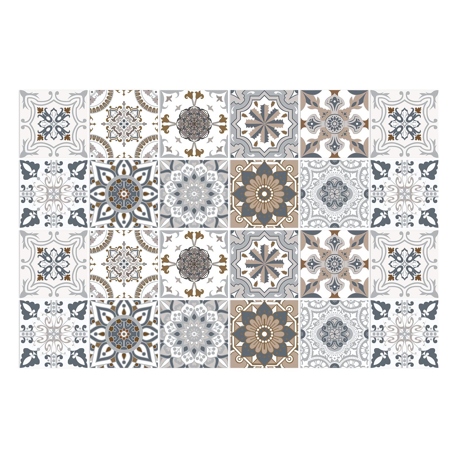 Autocollants carrelage de qualité supérieure motifs Mandala vintage gris 20cm