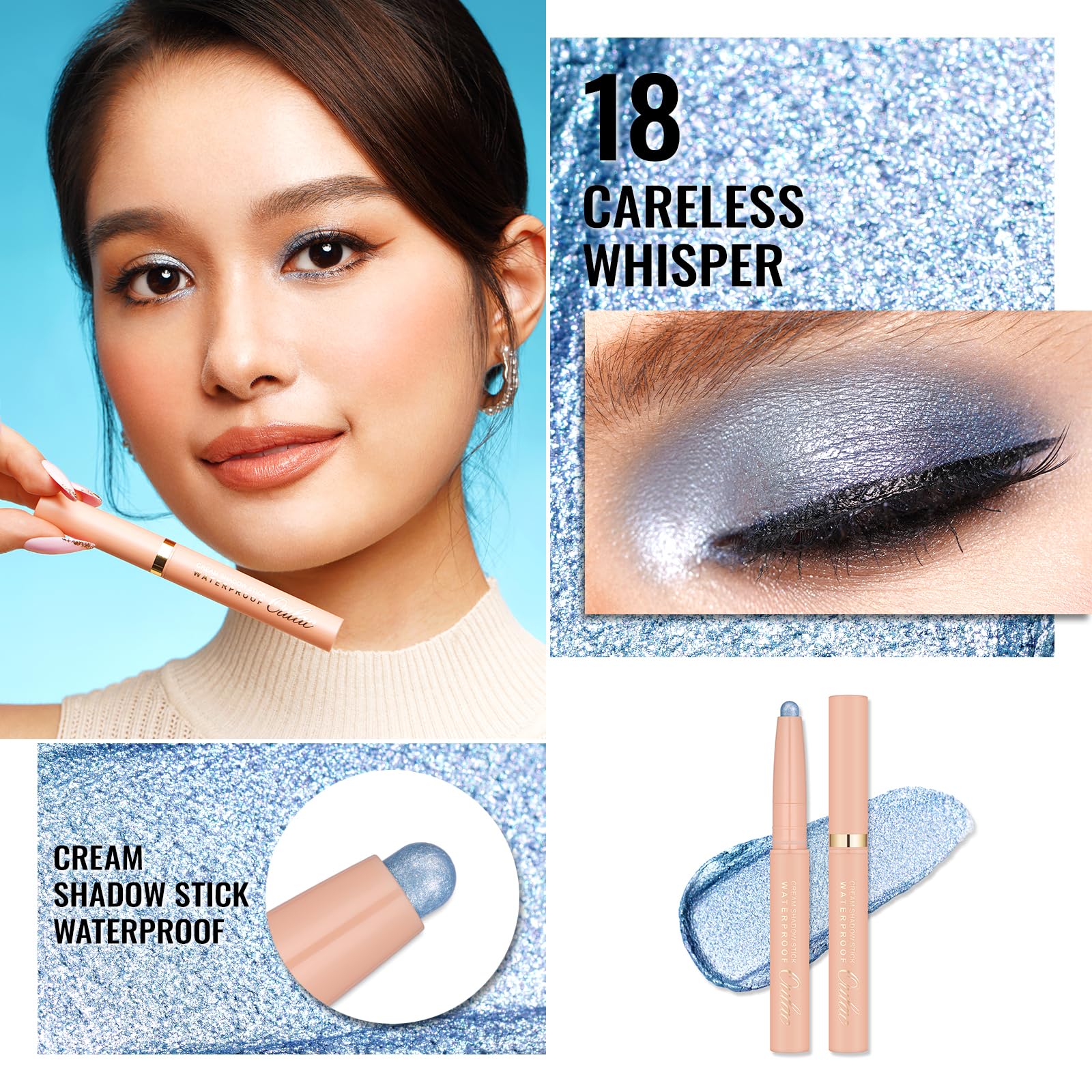 Oulac Waterproof Eye Shadow Stick Smooth and Long Lasting, Shimmering Glitter Finish, Blendable Eyes Makeup - Image 2