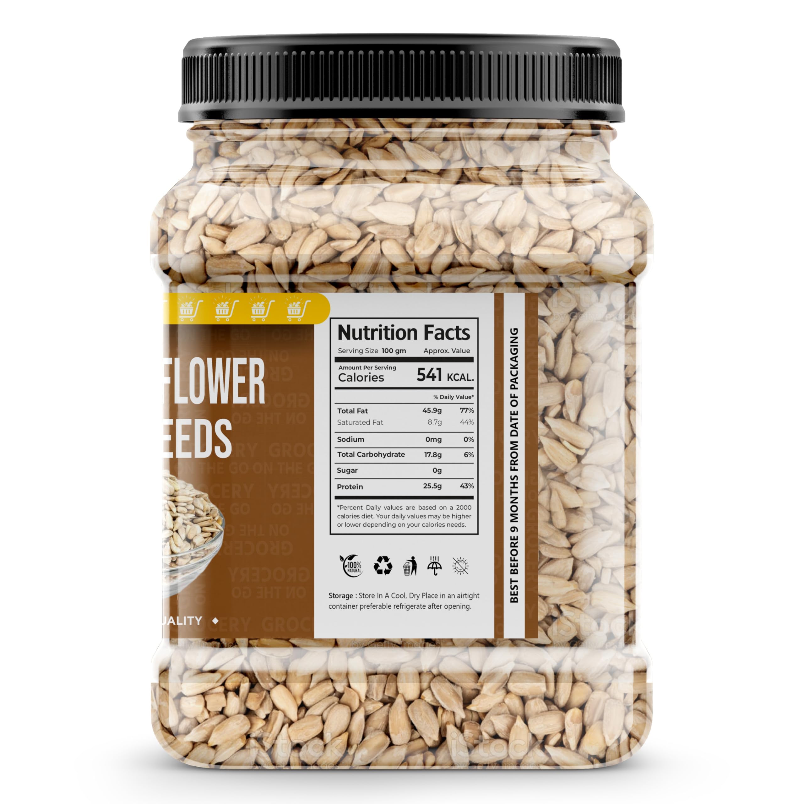 GROCERY ON THE GO Sunflower Seeds - Raw Seeds for Eating | Healthy Snacks | High in Vitamin, Fibre & Protein | Non - GMO | Diet Food | 250gm 1
