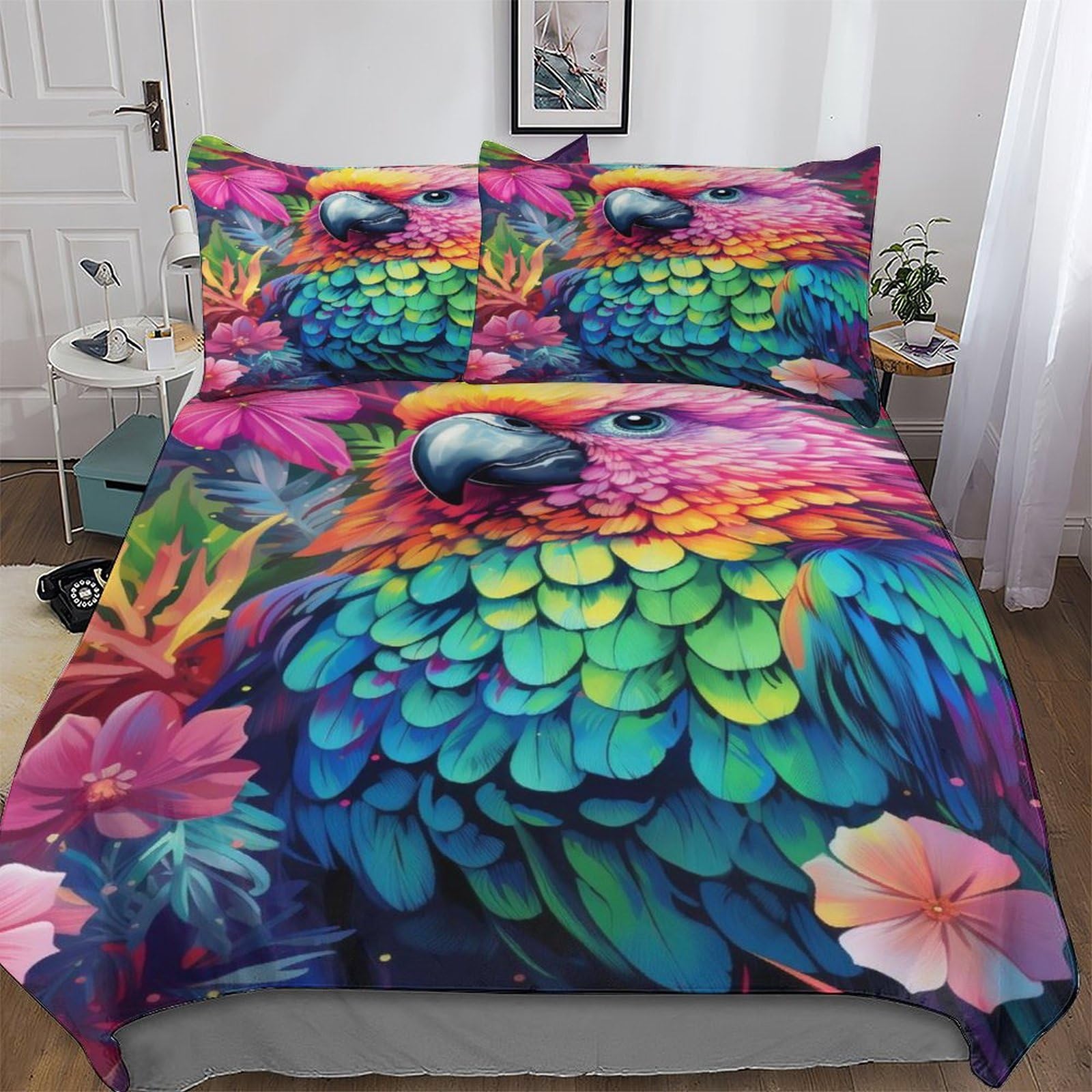 Housse de couette perroquet parure de lit 3 pièces 200x200