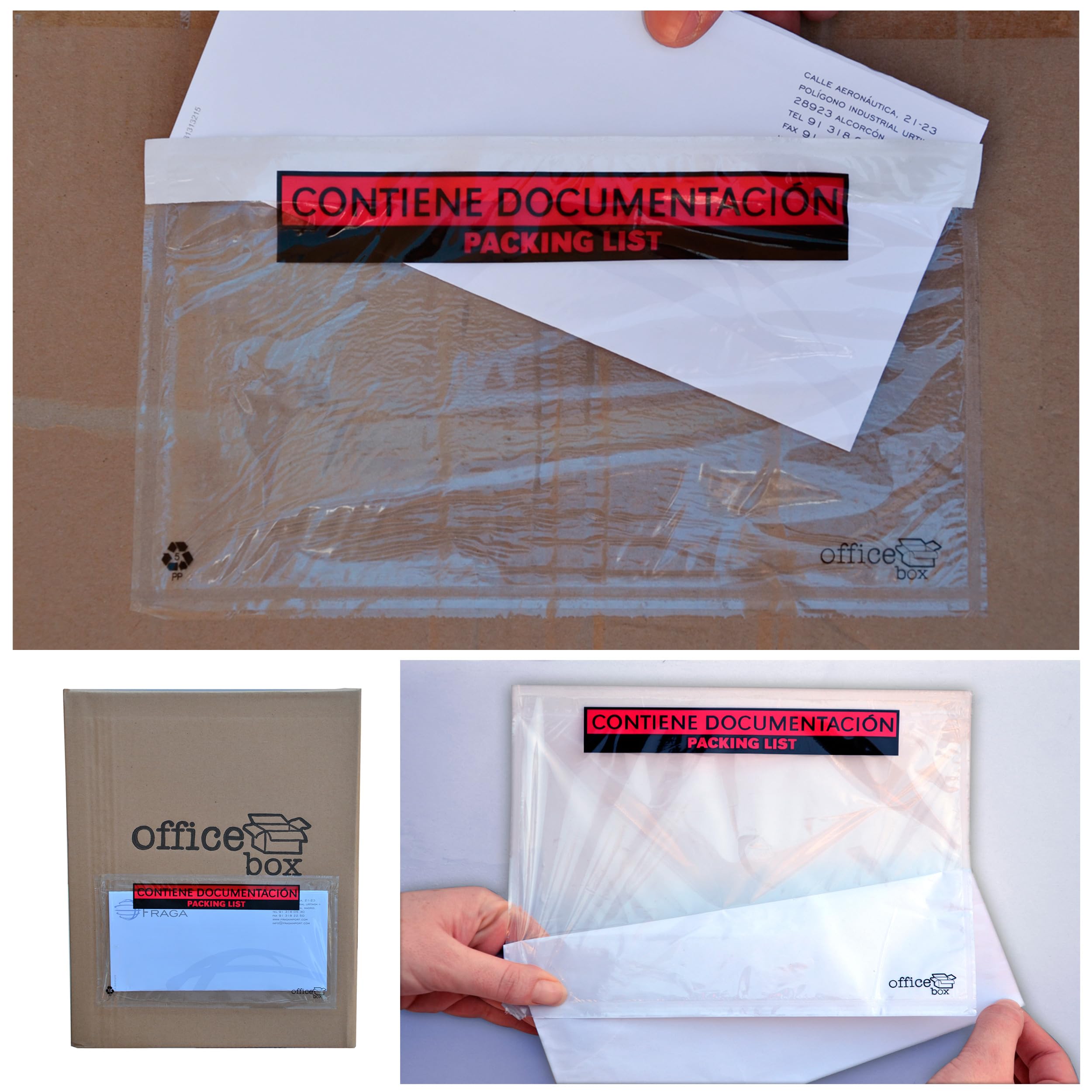 250 Sobres Adhesivos Porta Albaranes "CONTIENE PACKING LIST" - Tamaño L - para un A4 doblado en 2-24 x 18 cm. 100% Ecológico by Office Box.