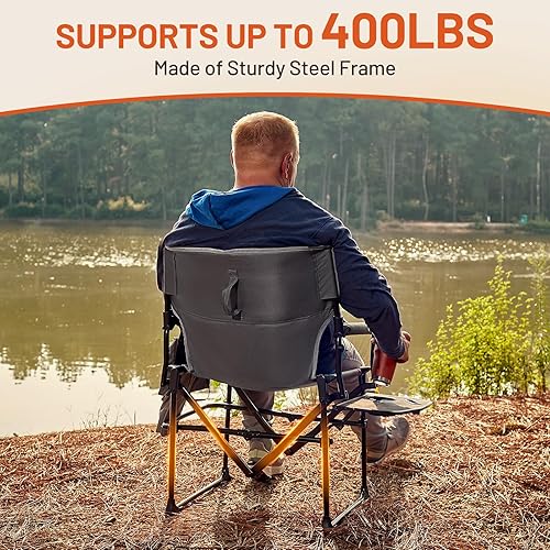 Miniatura 6 de TIMBER RIDGE Silla de campamento con calefacción de aluminio resistente con tamaño compacto, silla de directores portátil que soporta hasta 400