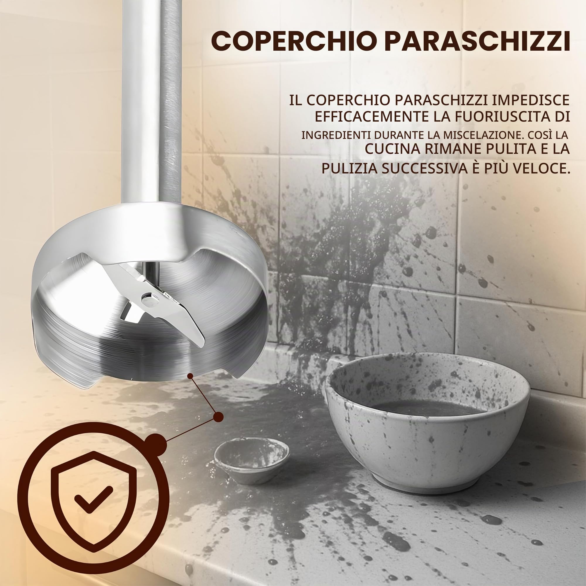 Retoo Set di frullatori a mano multifunzione, 1200 W, 15000 giri/min, turbo e 8 livelli di velocità, collo anti-spruzzi