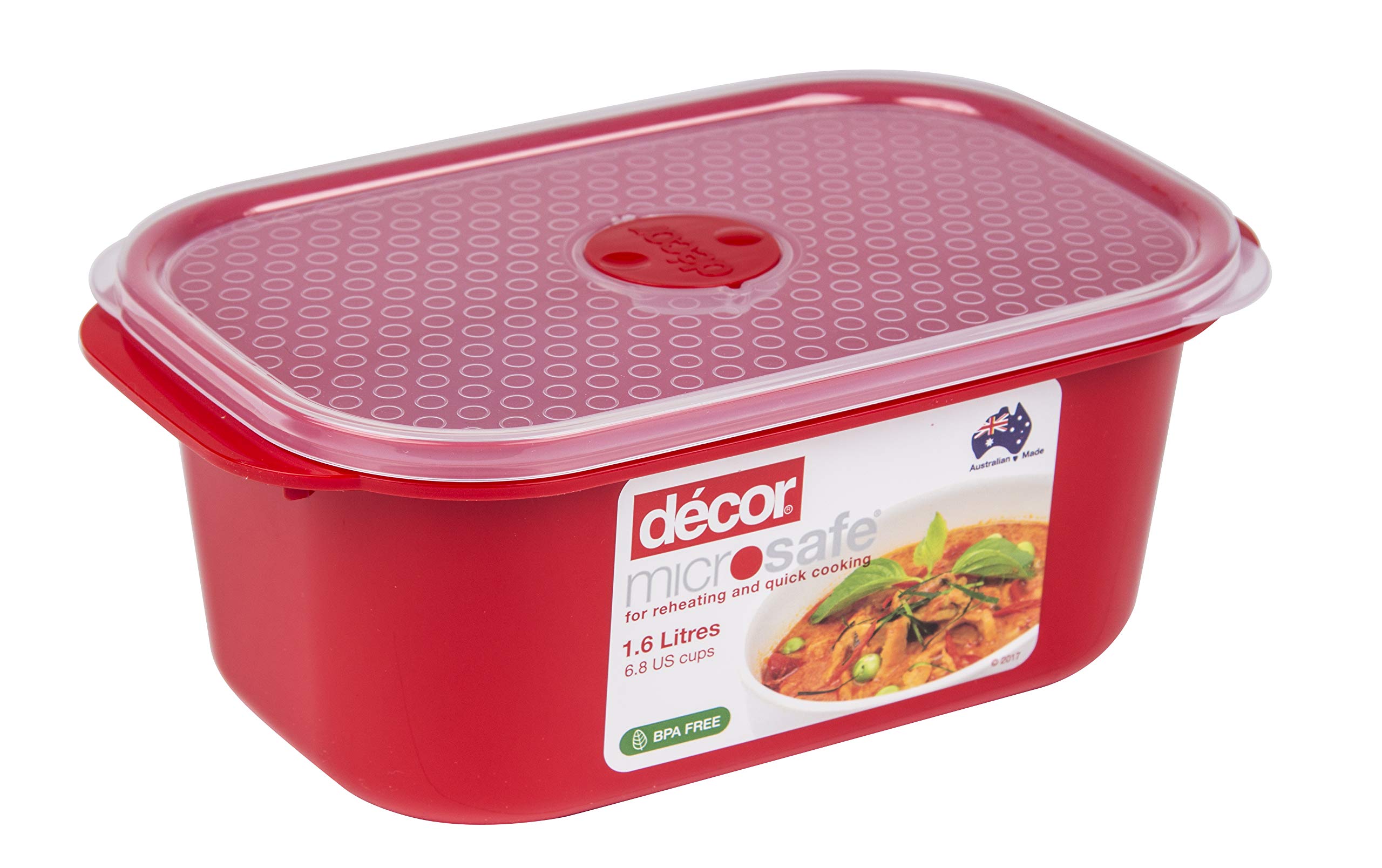 Microsafe Large Food Container | Steam Release Vent | Dishwasher & Freezer Safe | 1.6L Capacity - Red