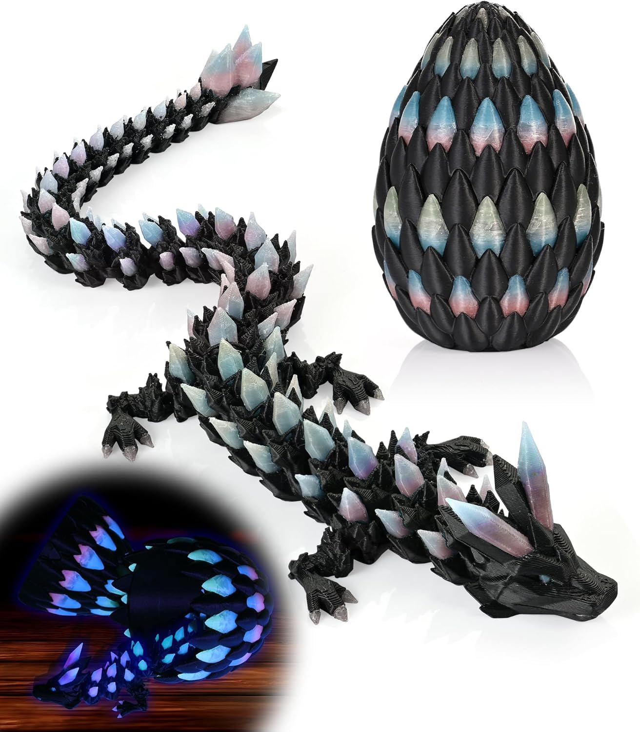 3D Printed Dragon with Egg Glow in The Dark, 12" Dragon Egg Toys for Kids, 3D Dragon for Stress Relief, Easter Eggs Animals Figurines, Easter Basket Stuffers Toys for Boys Kids Teen 5-7 4-6 8-12