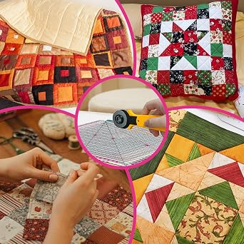 12.5x12.5 Inch Slotted Quilting Ruler with 45°/60° Multi-Angle, Non-Slip Grips & Cutting Grooves, Acrylic Sewing Ruler for Fabric Cutting and Patchwork