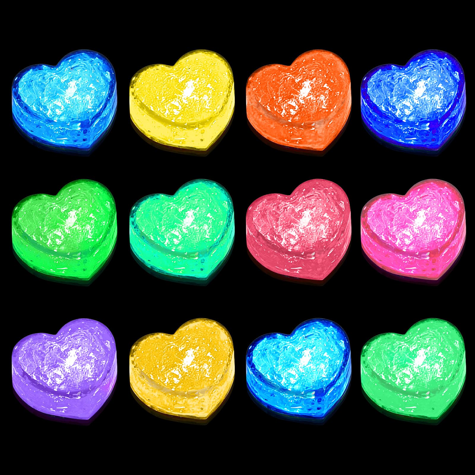 12 piezas de juguetes de baño luminosos juguetes de baño juguetes de agua niños forma corazón LED luces de baño sensoriales juguete cambio de color activado por agua juguete bañera