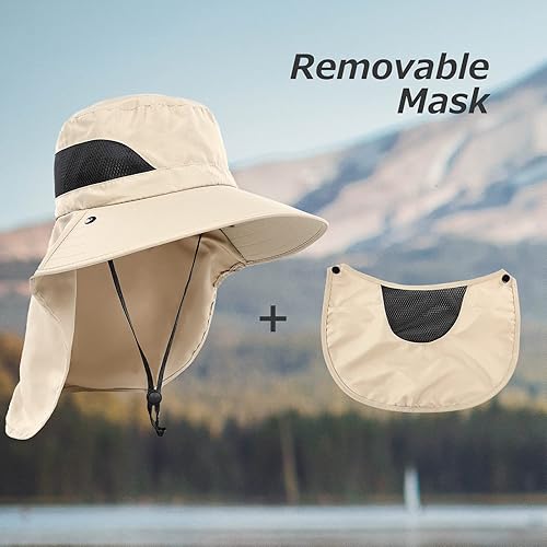 Miniatura 2 de Surblue Sombrero de protección solar UV con cubierta facial y solapa para el cuello, ala ancha, gorra de pesca para mujeres y hombres
