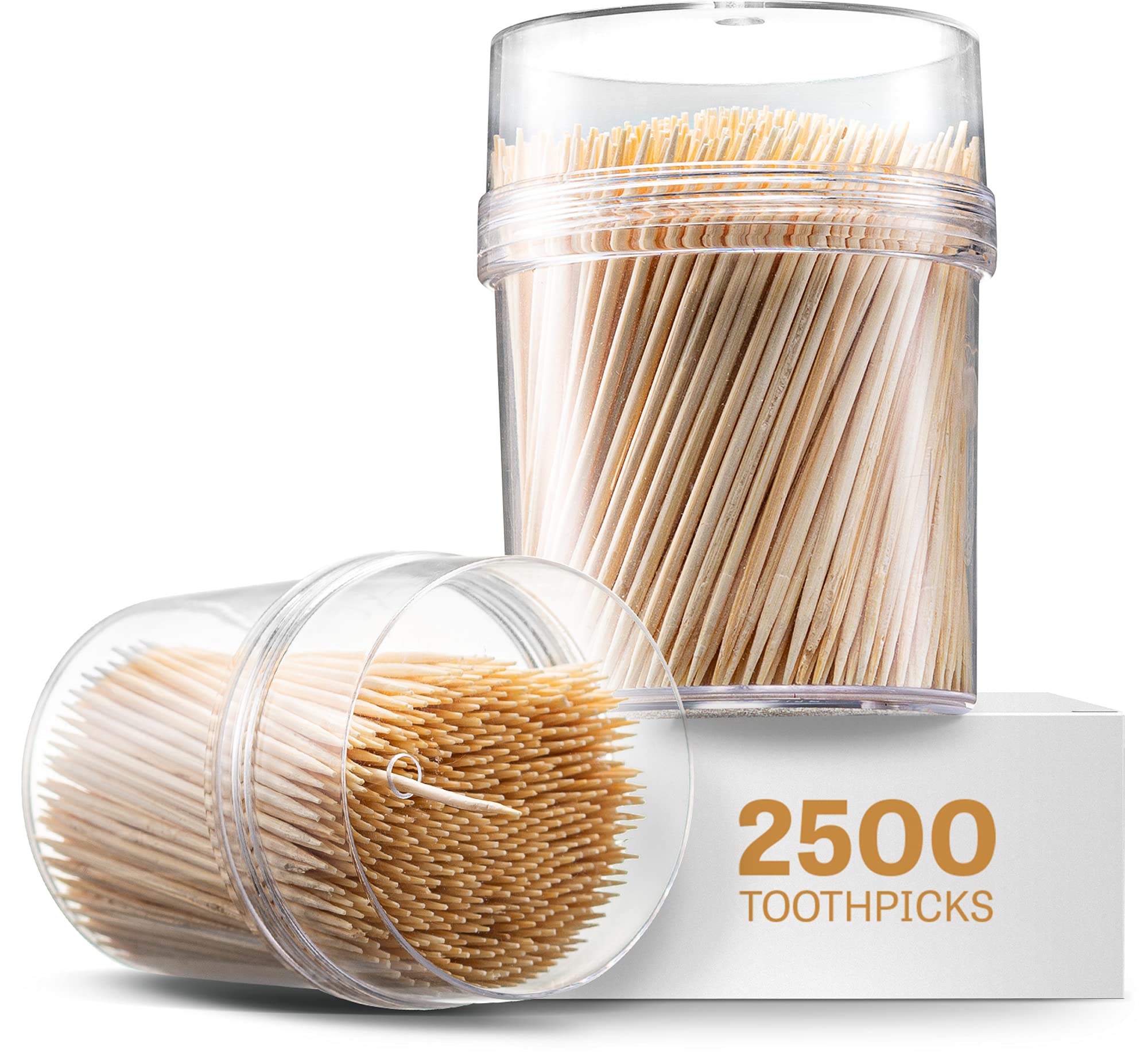 Prestee2500 Wooden Toothpicks - With Reusable Holder | Sturdy Smooth Finish Tooth Picks | Cocktail Picks | Toothpicks For Appetizers | Toothpicks Wood