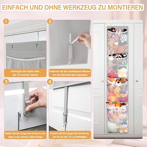Miniatura 7 de Woodoulogy Almacenamiento de animales de peluche sobre la puerta, organizador de juguetes colgantes, muñeco de peluche y oso para bebé, idea para