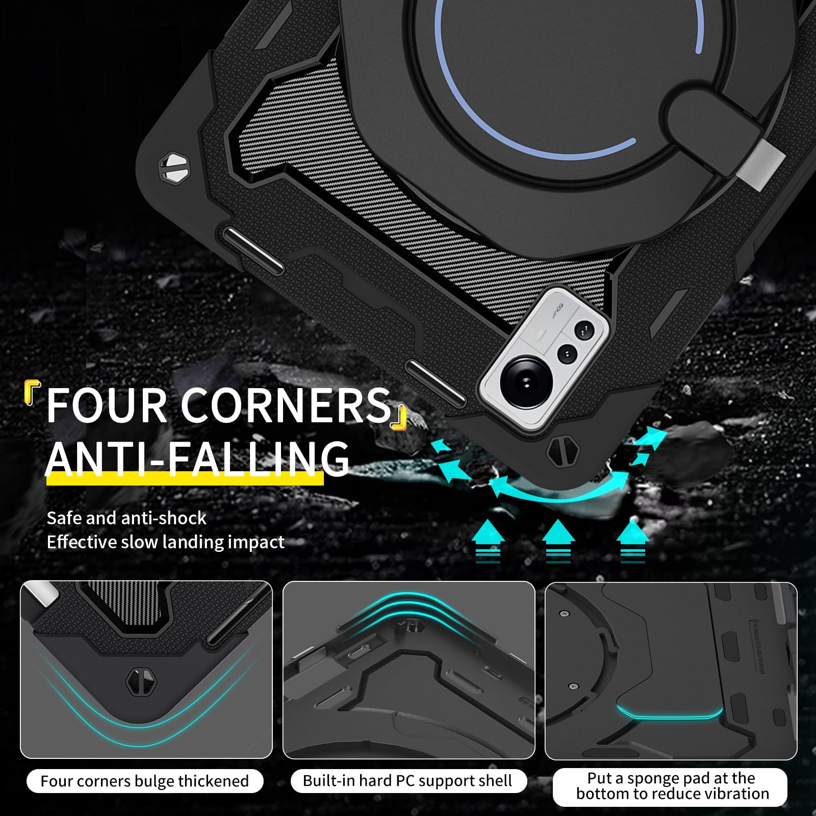 Custodia protettiva completa, resistente, per Xiaomi Mi Pad 5 Pro da 12,4 pollici, supporto girevole a 360°, tracolla, portapenne e anello per impugnatura, copertura antiurto, per bambini e adulti